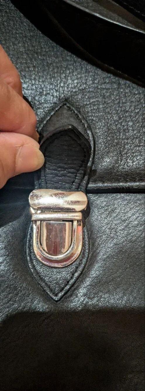 Levenger black top grain leather messenger bag